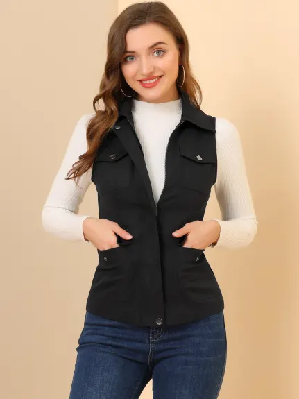 Allegra K- veste zippée avec poches Cargo Utility Vest