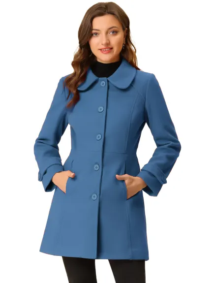 Allegra K- Peter Pan Collar Single Breasted Button Front Coat