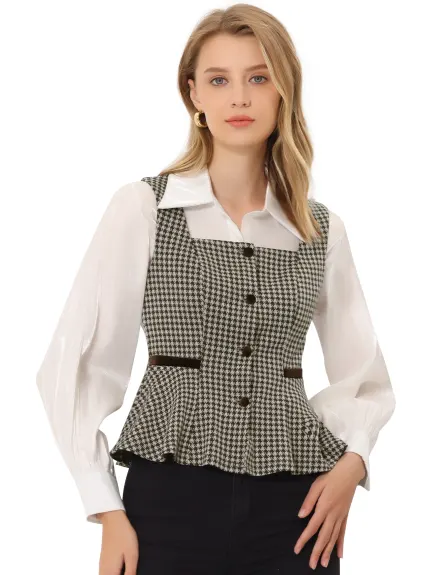 Allegra K- Vintage Waistcoat Peplum Hem Button Racerback Vest