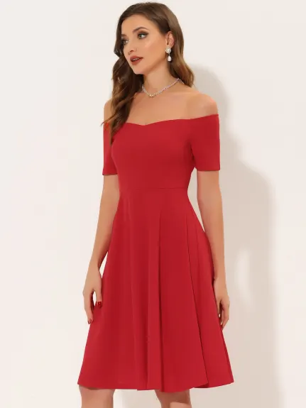 Allegra K- Elegant Short Sleeve Off the Shoulder Cocktail Dress