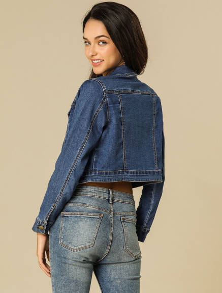 Allegra K- Veste en jean courte à simple boutonnage