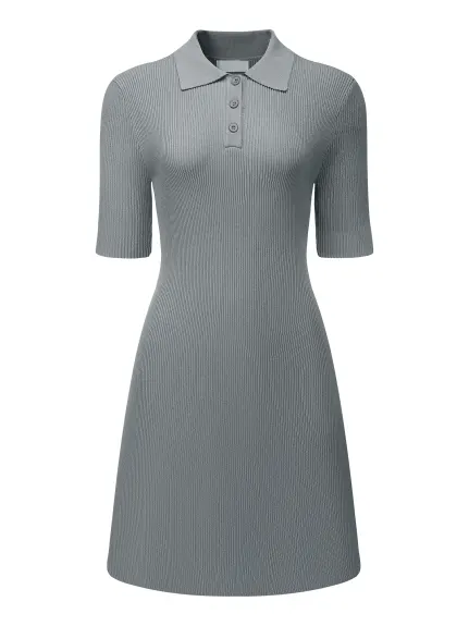 Hobemty- Lapel Collar Short Sleeve Knit Polo Dress