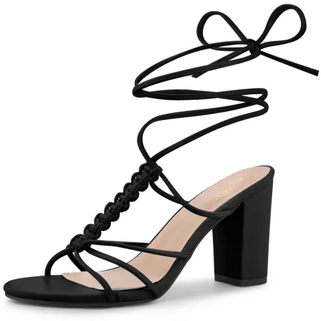 Allegra K - Braided Lace Up Slingback Heeled Sandals