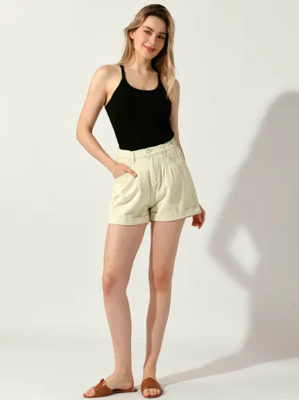 Allegra K- High Waist Elastic Waist Summer Denim Shorts