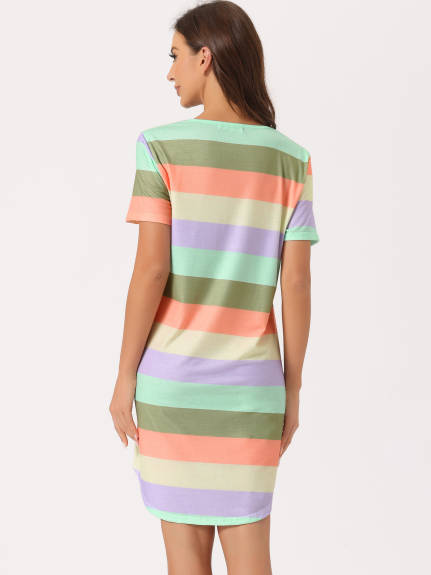 cheibear - Striped Short Sleeve Nightshirt