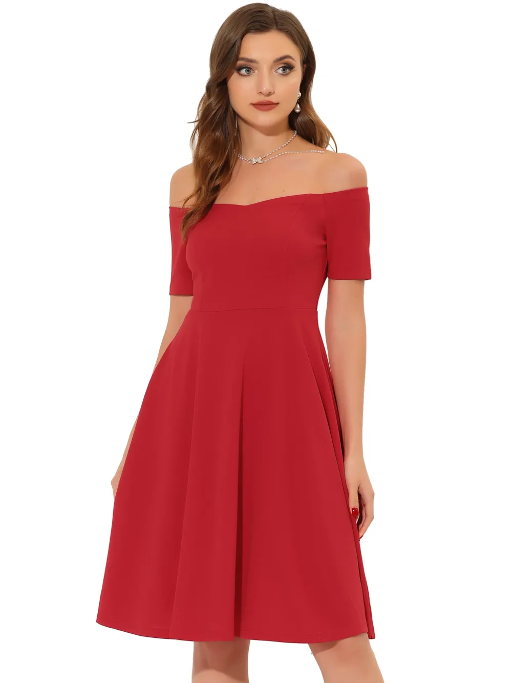 Allegra K- Elegant Short Sleeve Off the Shoulder Cocktail Dress
