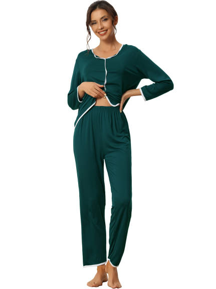 cheibear - Soft Long Sleeve Tops with Pants Lounge Sets