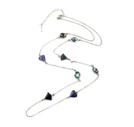 Shell and Sodalite Gemstone Blue Geometric Long Necklace in Silver - Don't AsK