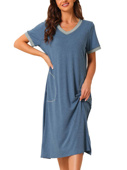 cheibear - V Neck Long Basic Slit Nightgown