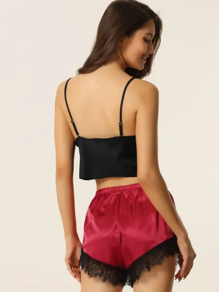 cheibear - Satin Lounge Cami Top with Shorts Set