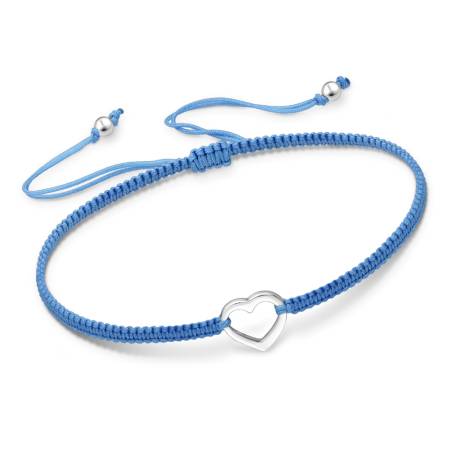Bracelet Bleu Ajustable avec Cœur en Argent Sterling par Ag Sterling