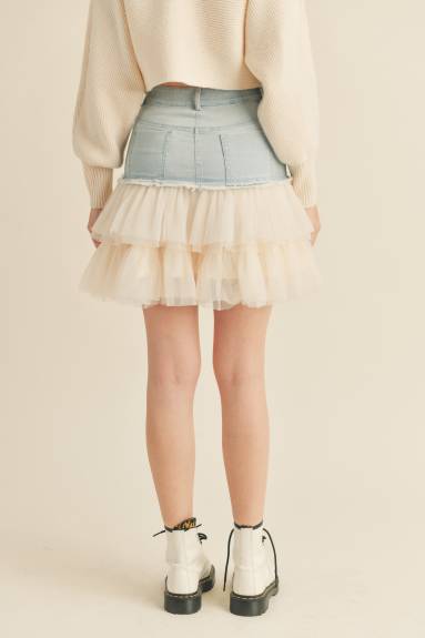 Evercado - Denim Mini Skirt with Tulle