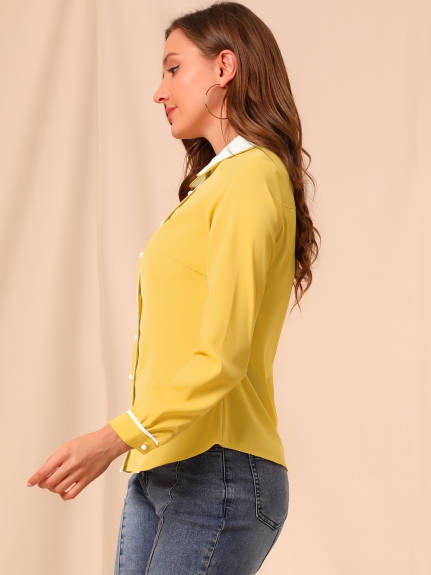 Allegra K- Women's Contrast Button Down Shirt Peter Pan Collar Blouse