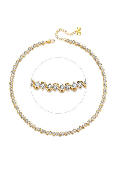Classicharms-Gold Wave Zirconia Tennis Choker Necklace