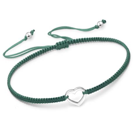 Green Adjustable Bracelet with Sterling Silver Heart by Ag Sterling