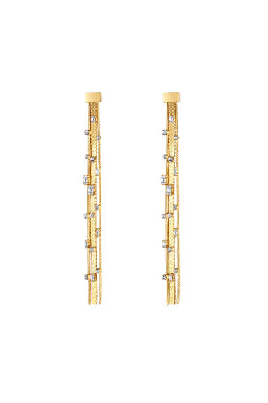 Classicharms-Gold Tassel Dangle Zirconia Earrings