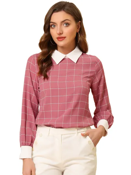 Allegra K- Chemise à carreaux à carreaux et col contrasté boutonné au dos