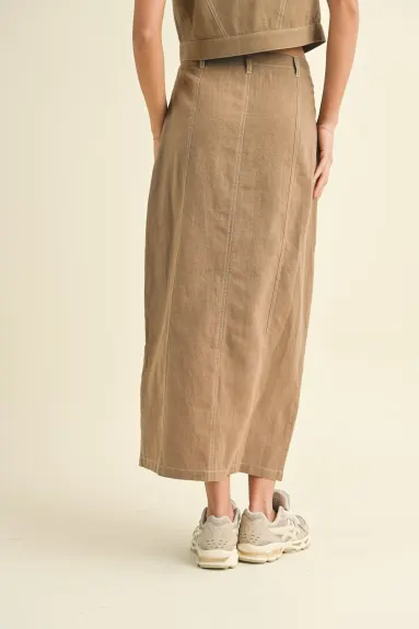 Evercado - Linen Front Slit Maxi Skirt