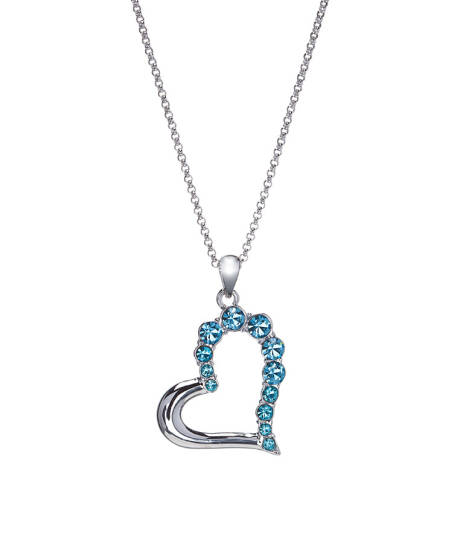 Aqua and Silvertone Open-Heart Necklace by callura