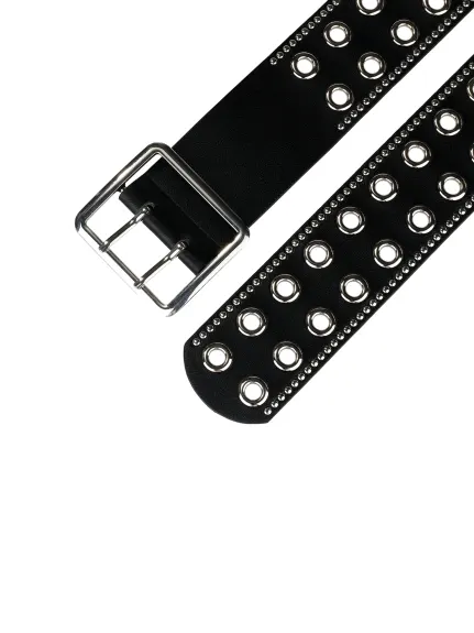Allegra K- Grommet Wide Waist Belt Metal Pin Buckle