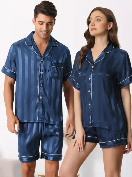 cheibear - Satin Button Down Stripe Pajama Set