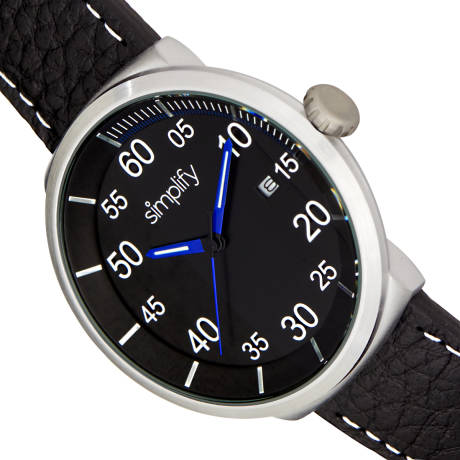 Simplify - La montre 7100 avec bracelet en cuir et date - Noir