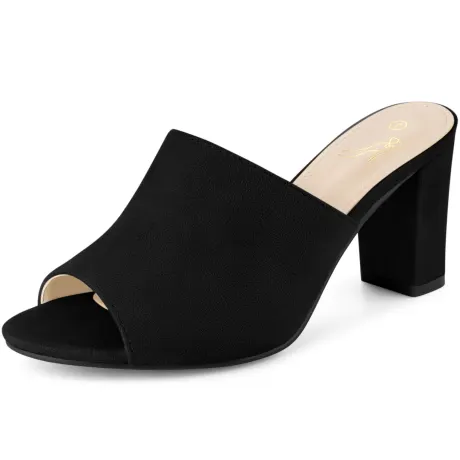 Allegra K - Slip-on Black Chunky Heels Slide Sandals