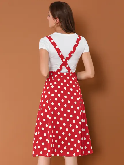Allegra K- Vintage Polka Dots Midi Suspender Skirt