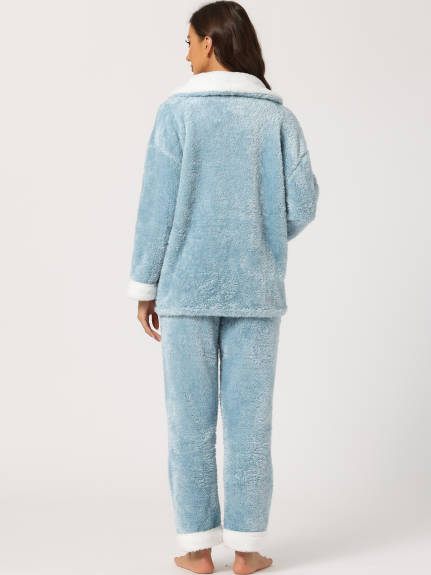 cheibear - Ensemble de pyjama chaud en flanelle boutonné à manches longues