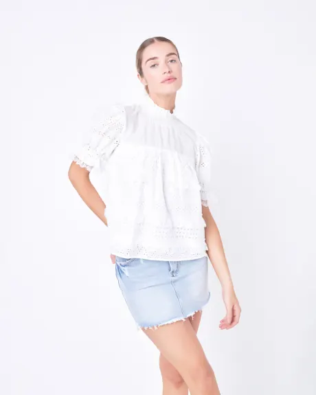 English Factory- Short Sleeve Lace Babydoll Top