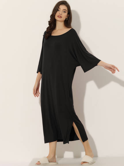 cheibear - 3/4 Sleeve Soft Nightgown Long Sleep Shirt