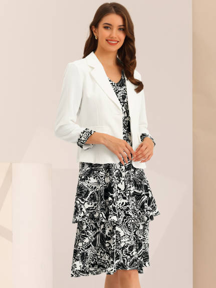 Allegra K- Suit Set- Chiffon Floral Dress Blazer Jacket