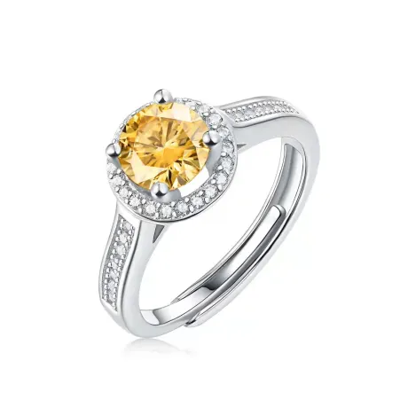 Stella Valentino Sterling Silver 2ctw Fancy Yellow & White Lab Created Moissanite Anniversary Adjustable Ring
