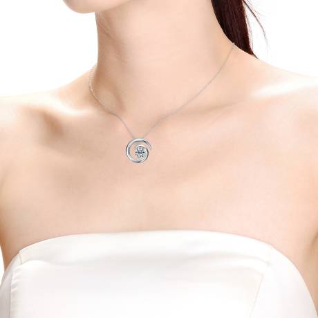 Stella Valentino Sterling Silver with 1ct Lab Created Moissanite Open Eternity Circle Swirl Pendant Necklace