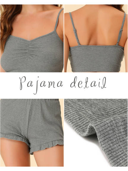 cheibear - Runch Crop Cami with Shorts Pajama Sets