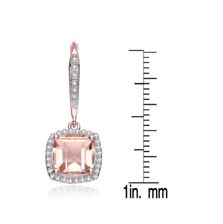 Genevive Boucles d'oreilles pendantes en argent sterling plaqué or rose 18 carats avec morganite et zircone cubique