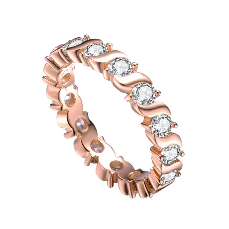 Genevive Sterling Silver with Rose Gold Plated Clear Cubic Zirconia Band Ring