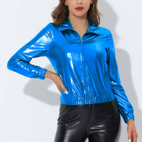 Allegra K- Holographic Lightweight Zipper Jacket