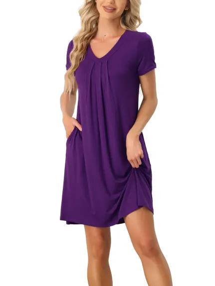 cheibear - Summer V-Neck with Pockets Lounge Nightgown