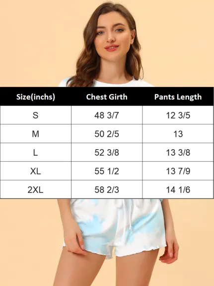 cheibear - Tie Dye Short Sleeves with Shorts Sleepwear Set