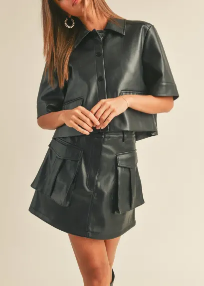 Evercado - Faux Leather Cropped Jacket
