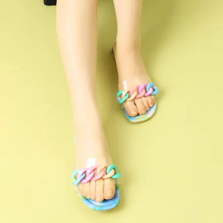 Allegra K - Tie Dye Chain Clear Slides Slip Sandals