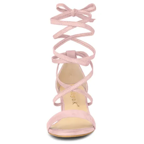 Allegra K - Open Toe Lace up Mid Chunky Heels Sandals