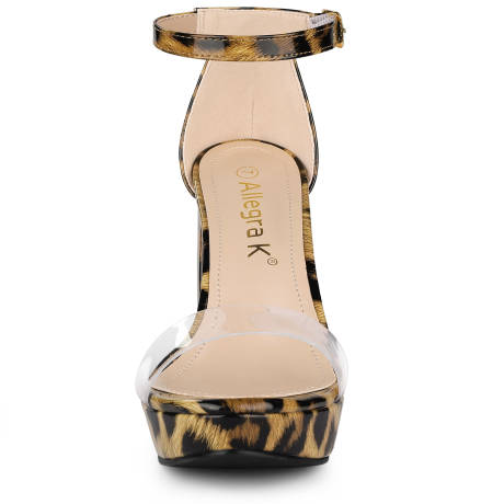 Allegra K- Women's Printed Clear Platform Chunky Heel Sandals