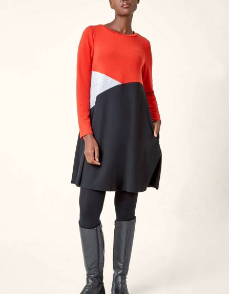 Annick - Hannah Dress Round Neck Color Block Print