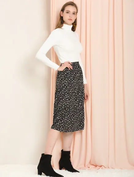 Allegra K- Floral Printed Elastic Waist A-Line Midi Skirt
