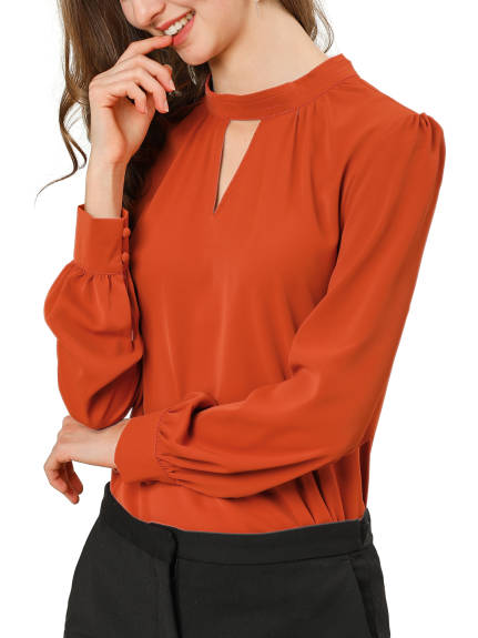 Allegra K- Business Shirt Elegant Stand Collar Long Sleeve Blouses