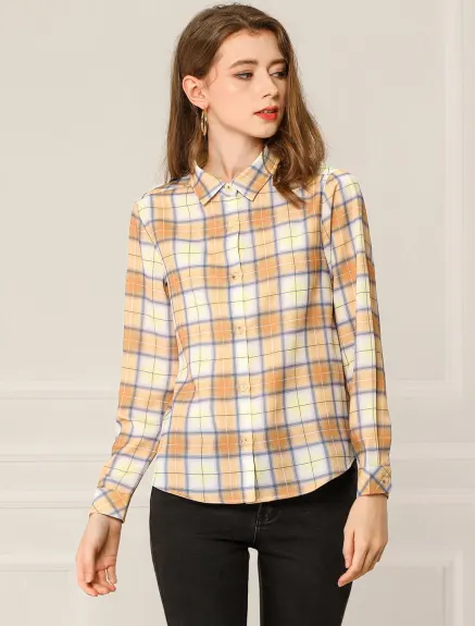 Allegra K- Chemises boutonnées à manches longues à carreaux pour femmes