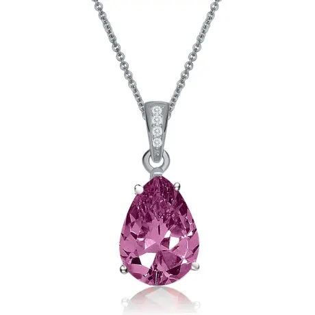 Genevive Sterling Silver White Gold Plating with Colored Cubic Zirconia Pear Shaped Pendant Necklace