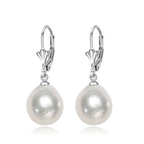 Boucles d'oreilles Leverback en forme de coquillage avec perles de culture d'eau douce blanches baroques- Signature Pearls